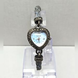 Ecclissi Sterling Silver Heart Watch Marcasite Bracelet MOP Dial New Battery 925